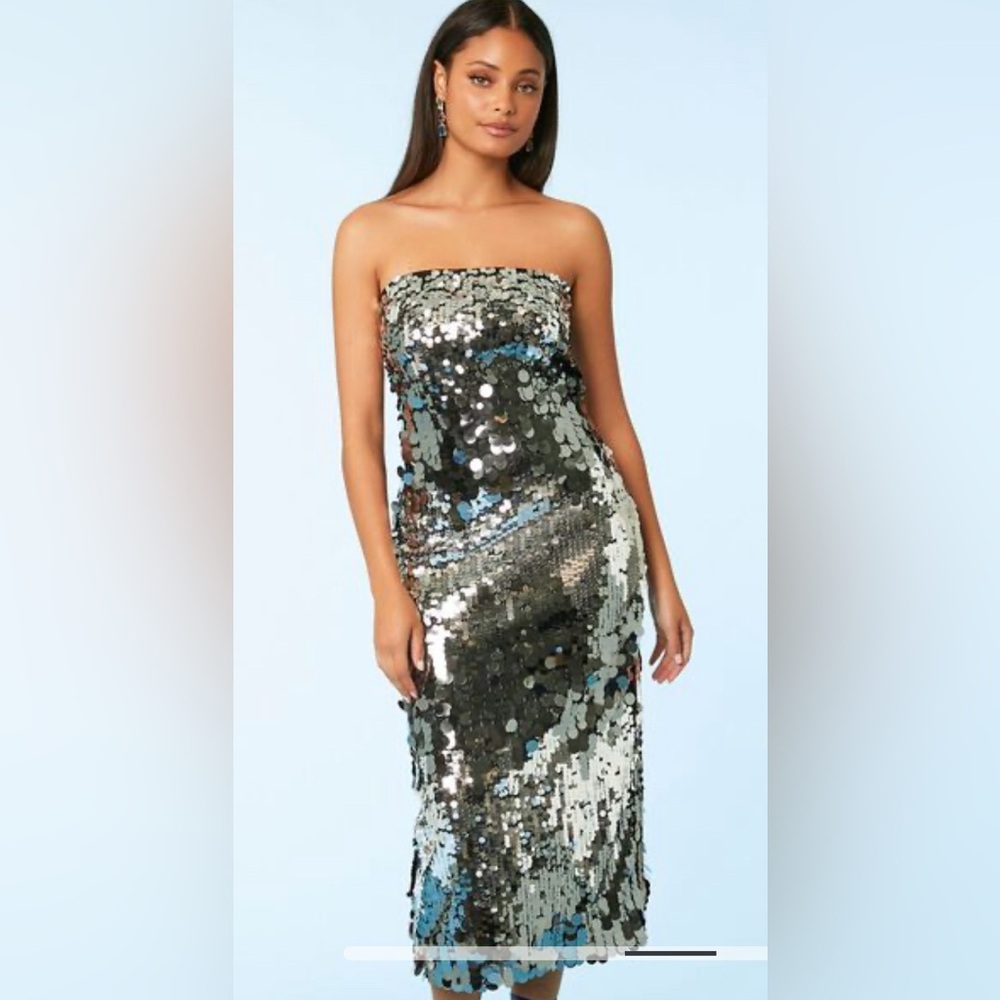 Forever 21 strapless sequined midi dress.
